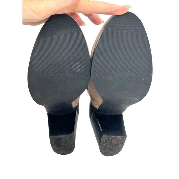 Lands’ End Womens Ankle Boots 10 Brown Leather Suede Chunky Heel Slip On Pull On - Picture 8 of 13